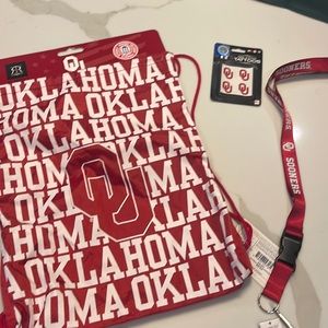 Oklahoma OU Sooners drawstring bag, lanyard and tattoos NWT